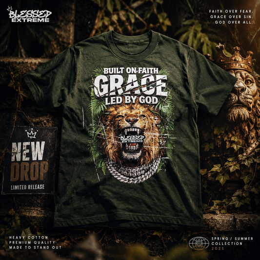 Grace Led By God Heavyweight Vintage Tee – Army Green | Blessed Extreme
