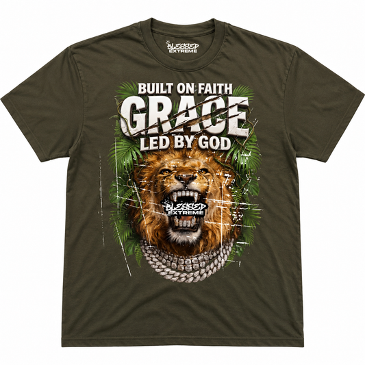 Grace Led By God Heavyweight Vintage Tee – Army Green | Blessed Extreme